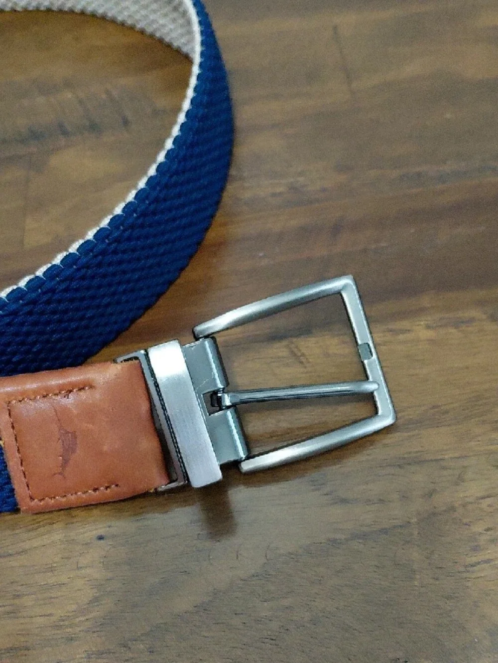 Tommy Bahama Men's Reversible Braided Stretch Belt (Khaki/Navy, S/M)